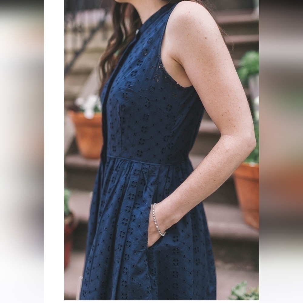 J. Crew Factory Navy Blue Eyelet Lace Sleevless Shirt Dress XXSMALL - Picture 3 of 15